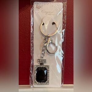 Perfume Bottle / Black Gem Keychain in Silver